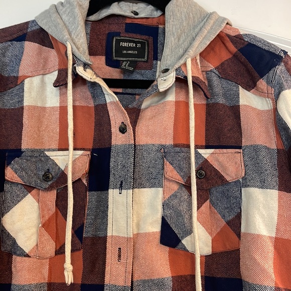 Forever 21 medium button up hooded flannel shirt - Picture 2 of 3